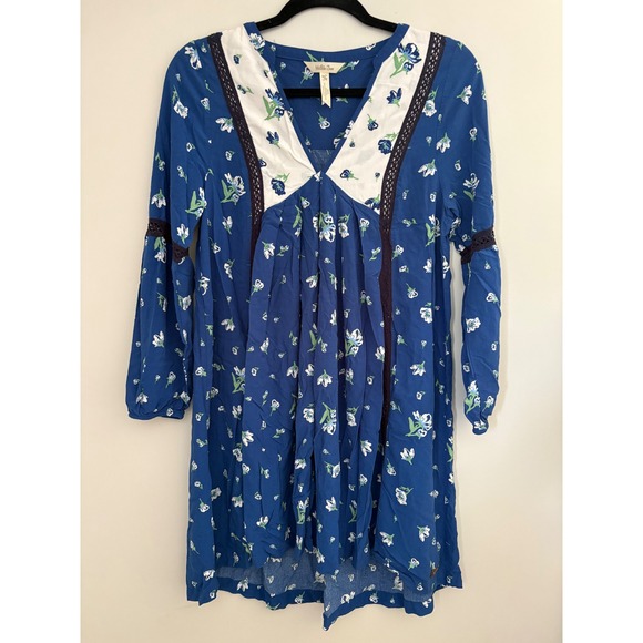Matilda Jane Day Tripping Tunic Dress Blue Floral Crochet Lace V-Neck Size XS - Picture 2 of 9